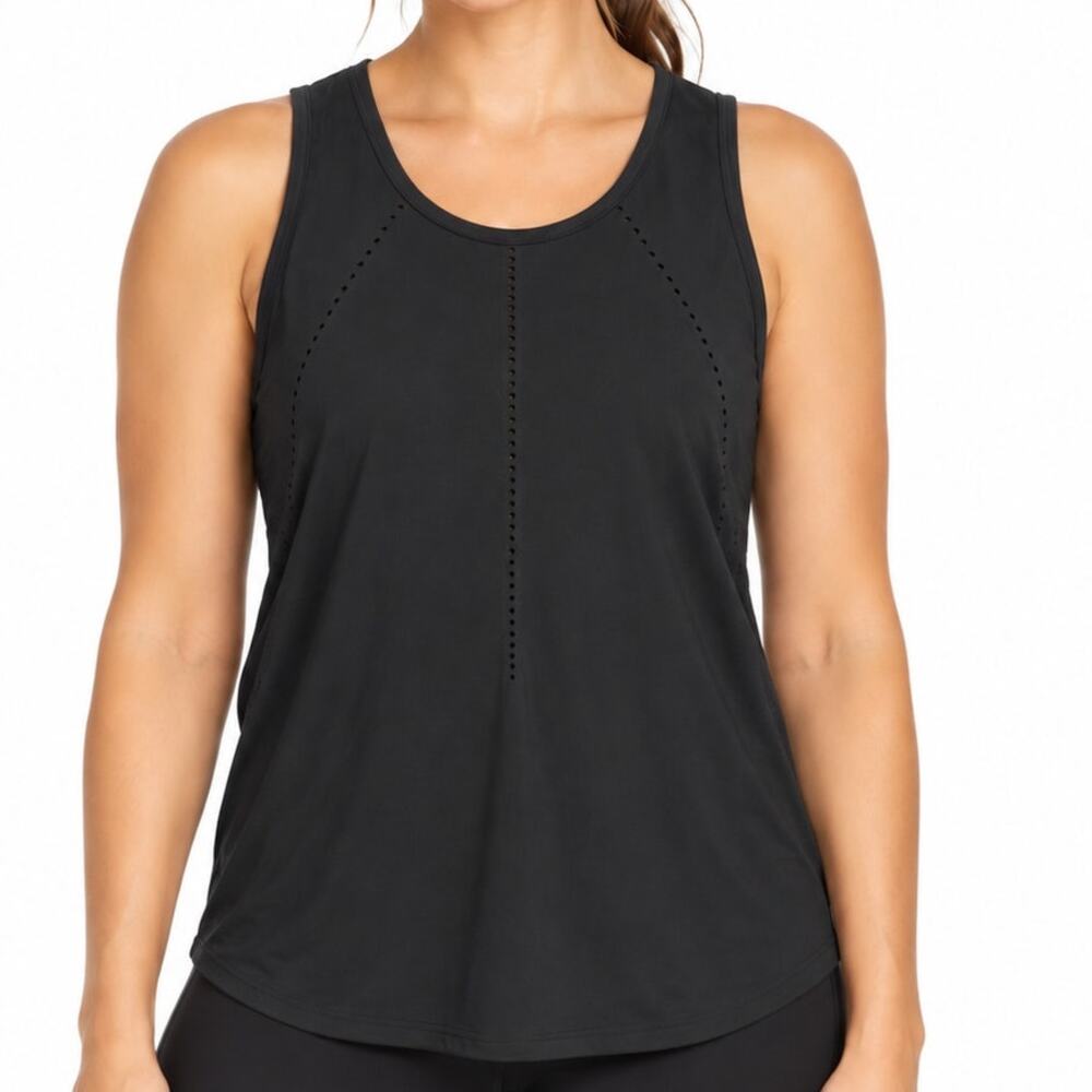 Athleta Foothill Split Back Tank Top Black Large L Perforated Athletic Yoga Gym